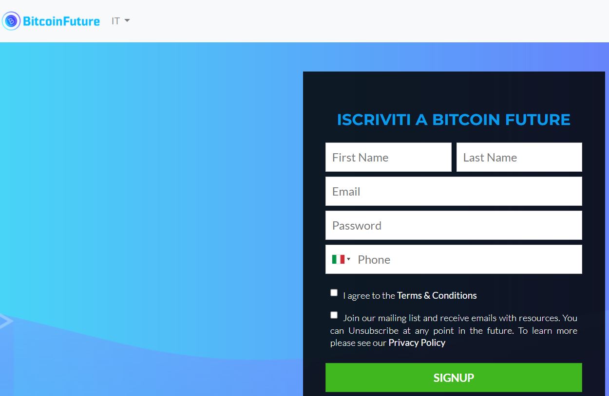 Bitcoin Future : Registrazione e login